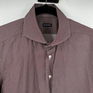 SUITSUPPLY Men's Burgundy Geometric Pattern Dress Shirt 39 15.5 Cotton